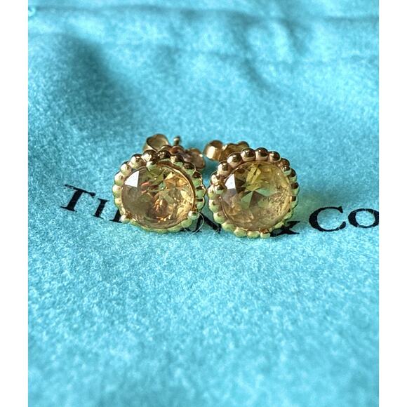 Tiffany & Co. 18k Yellow Gold Sparkling Citrine Flower Beaded Stud Earrings - Picture 15 of 16